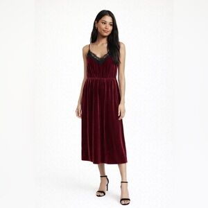 Sundance Velvet Slip Dress XS Burgundy Lace Midi Romantic Boho